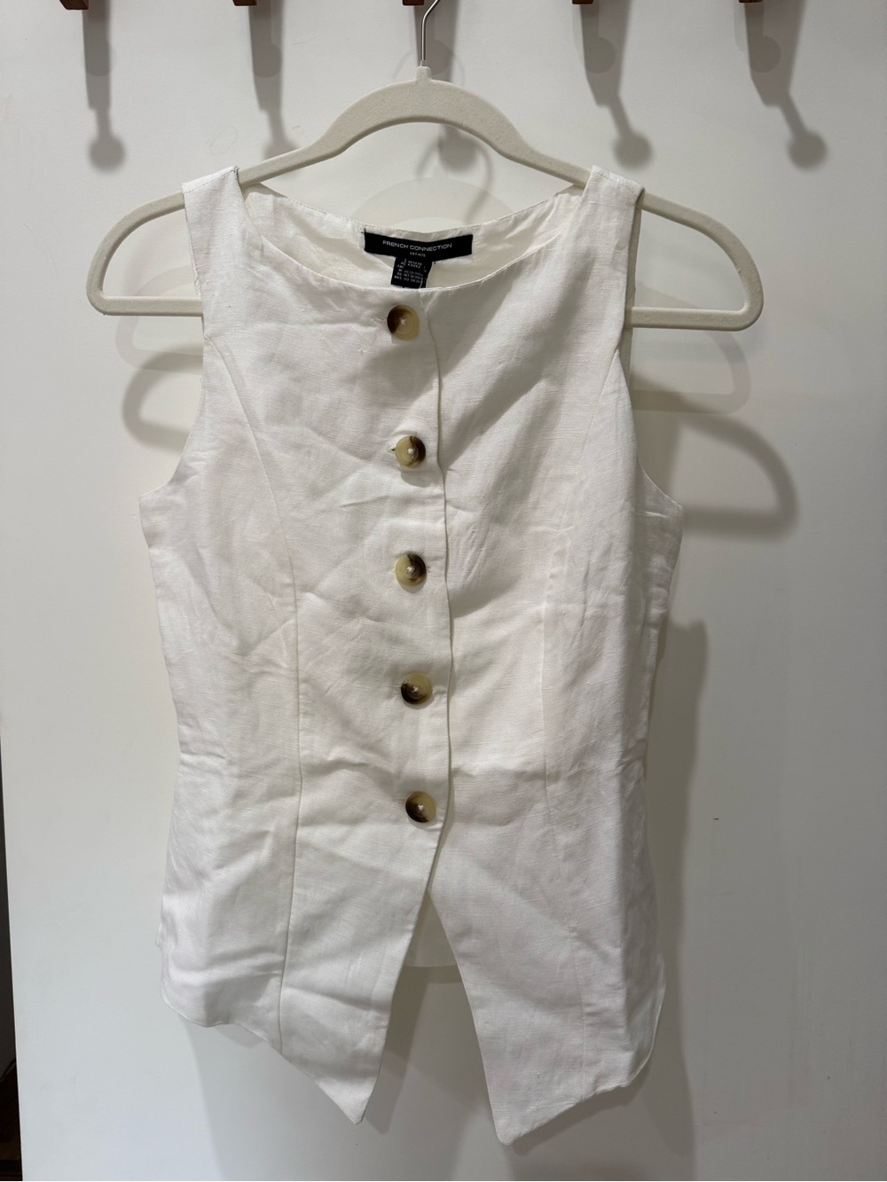 French Connection Linen White Sleeveless Button-Front Top